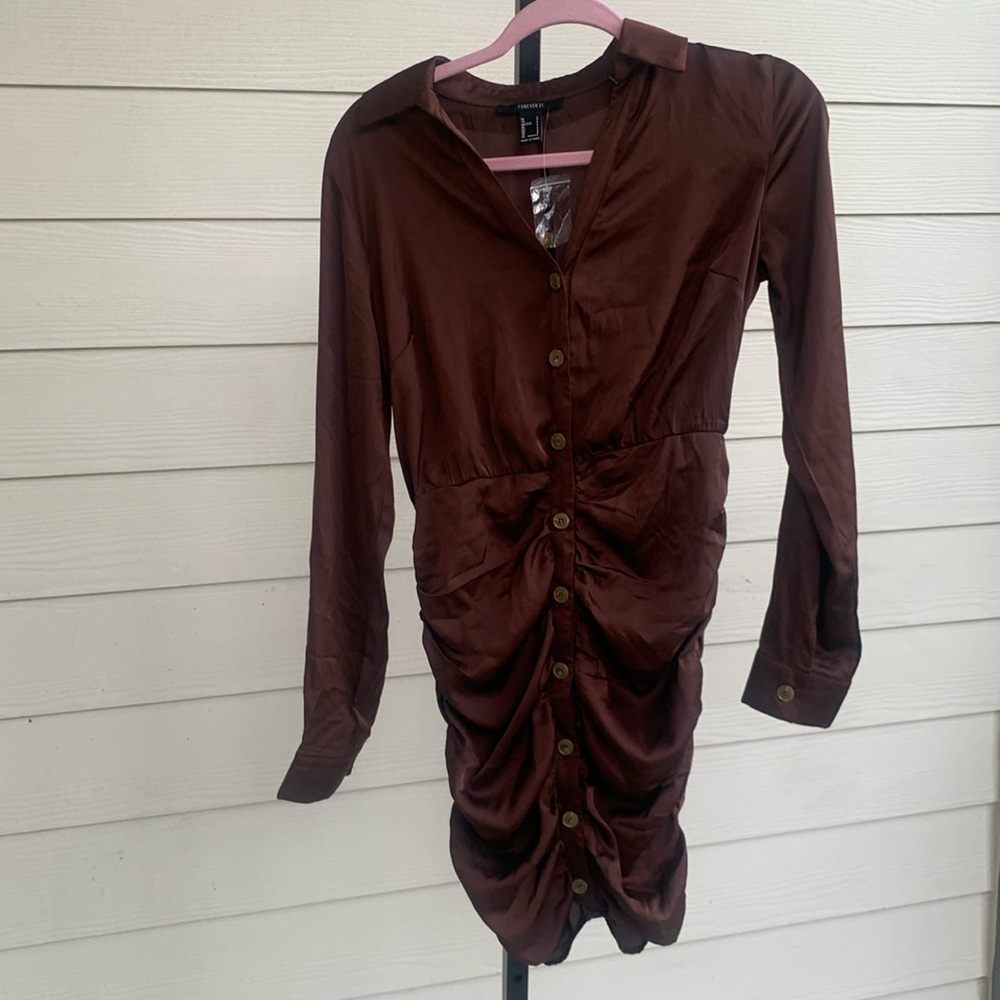 NEW Forever 21 collared long sleeve button up mini dress small